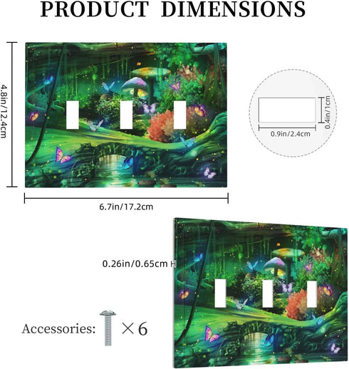 Decorative Switch Plate Covers Forest Spring Enchanted Fairy Wonderland Green Ground 3 Gang Light Switch Cover Triple Toggle Wall Plate Electrical...