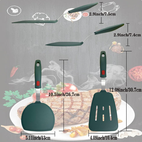 Silicone Spatula Set of 2 for Nonstick Cookware,Tenta Tenta Kitchen Slotted Angle Spatula Round Pancake Spatula Silicone 600°F Heat Resistant Clas...