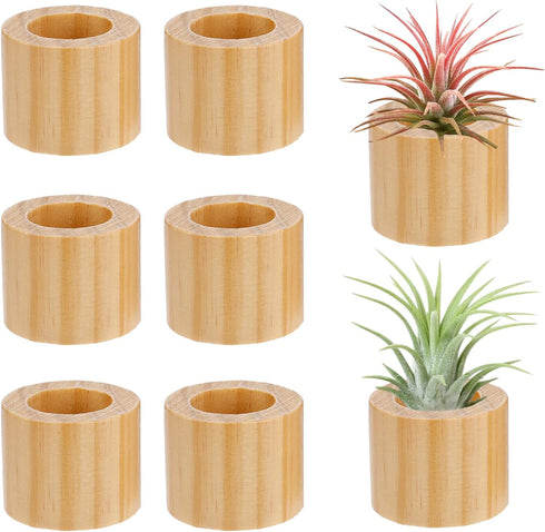 Set of 6 Wood Air Plant Holder- Rustic Style Air Plant Pots Indoor Decorative Air Plants Display Containers Table Centerpiece for Home Office Tabl...