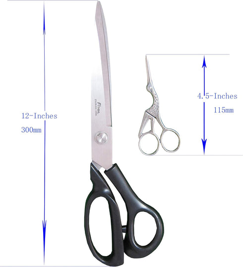 Heavy-Duty Extra Long Large Home/Office Utility Scissors, 12-Inch Upholstery Tailor Shears, 4.5-Inch Crane Embroidery Sewing Crafting Scissors, St...