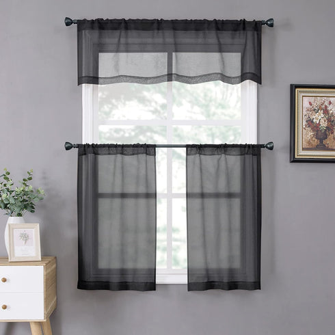 Tollpiz Sheer Valance Linen Textured Bedroom Valance Curtains Sheer Light Filtering Rod Pocket Voile Curtain Valances for Living Room, 54 x 16 inc...