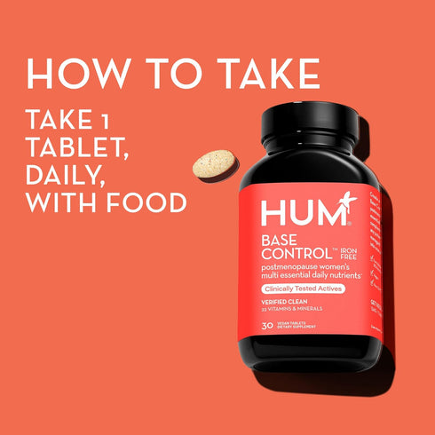 HUM Base Control -Iron Free,Daily Women's Minerals with B Complex, Vitamin C, 22 Micro-Nutrients to Support Postmenopausal Women - Non-GMO, Soy-Fr...