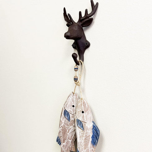 Rustic Heavy Duty Cast Iron Decorative Deer Wall Mounted Hooks Deer Antler Key Hat Holder Hanging Towel Key Coat Hook Rack Durable Iron Hanger Hom...