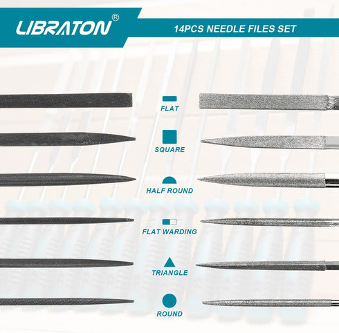 Libraton Needle File Set, Diamond Needle File Set, 14PCS Small File Set, 6 Diamond Files & 6 Carbon Steel Files with Wire Cutter, Steel Brush, Car...