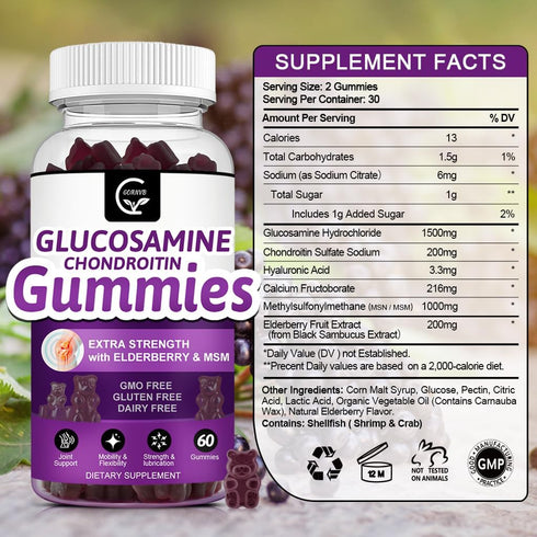 Glucosamine Chondroitin Gummies with MSM & Elderberry Extra Strength - Joint Support, Antioxidant Immune Support Supplement for Adults, Men & Wome...