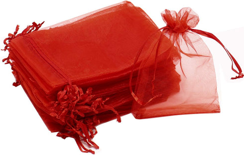 50pcs Drawstring Organza Jewelry Candy Pouch Christmas Wedding Party Favor Gift Bags (8x12, Red)...