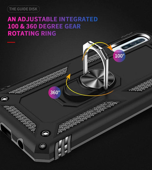 TJS Compatible with Samsung Galaxy A50 2019 Case, with Tempered Glass Screen Protector Metal Ring Magnetic Support Kickstand Heavy Duty Drop Prote...