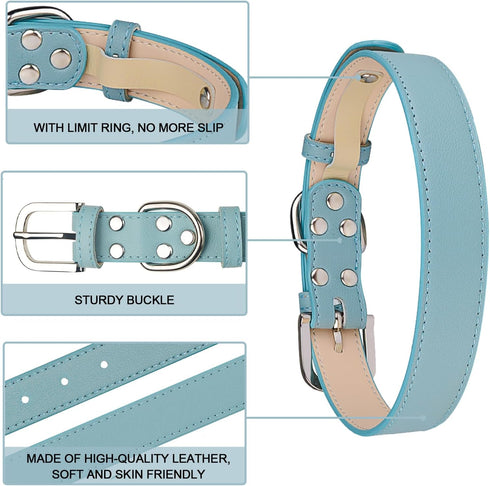 Leather Dog Collar for Small Medium Large Dog Adjustable Waterproof Dog Collars with Alloy Buckle Heavy Duty for Puppy kitten...