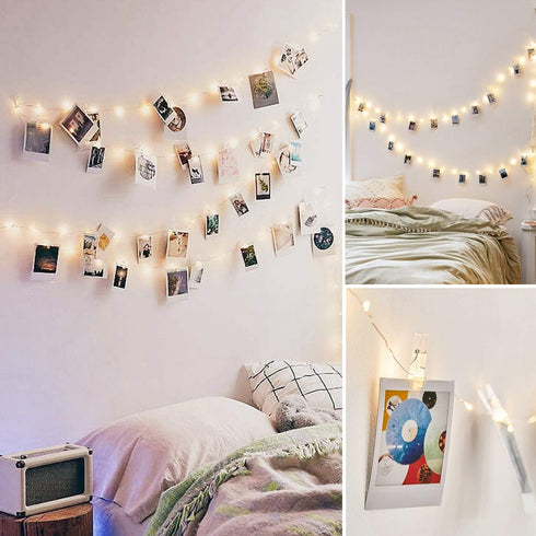 JMTGNSEP 50LED 20 Photo Clips String Fairy Lights Battery Powered Decoration for Living Bedroom Indoor Christmas Party Wedding for Photo Picture H...