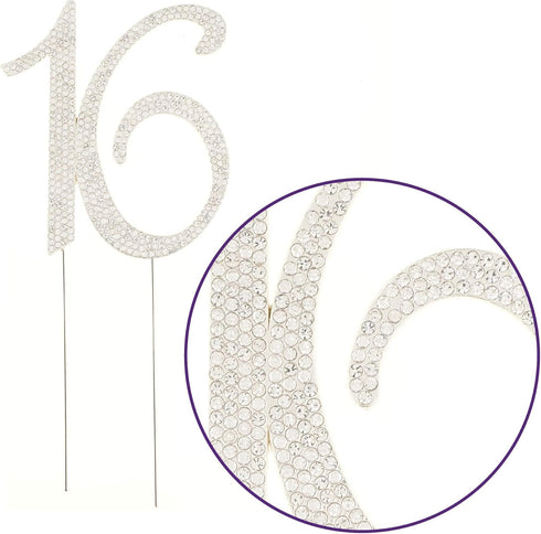 Ella Celebration 16 Cake Topper 16th Birthday Sweet 16 Party Supplies Decoration Ideas Silver Rhinestone Number (Silver)...