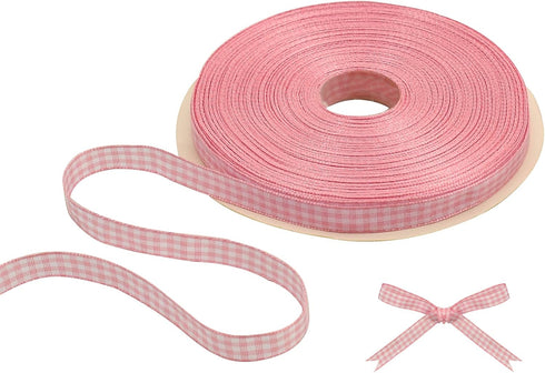 TONIFUL 3/8 Inch x 50 Yards Gingham Buffalo Checkered Ribbon Light Pink and White Fabric Ribbon for Valentine's Day Gift Wrapping Baby Shower Hair...