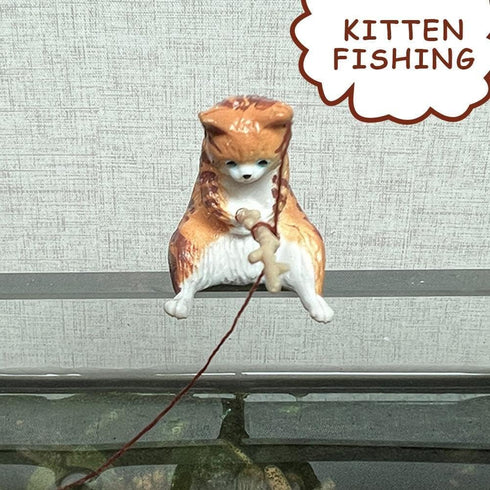 Kawaii Resin Cat Ornaments,Miniature Animal Model Creative Decoration,Aquarium Ornament,Vivid Shape DIY Aquarium Cat Fishing Ornament,Home Resin S...