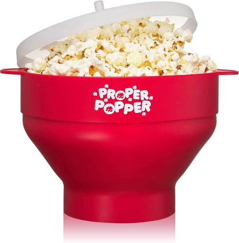 The Original Proper Popper Microwave Popcorn Popper, Silicone Popcorn Maker, Collapsible Bowl BPA Free & Dishwasher Safe - (Red)...