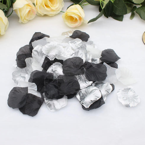 900PCS Silver Black White Artificial Flowers Silk Rose Petals Flower Girl Scatter Petals for Wedding Aisle Centerpieces Table Confetti Party Favor...