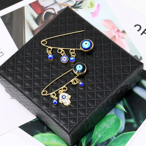 Honbay 2PCS Lucky Charms Evil Eye Brooch Pins Lapel Pins Safety Pins with Rhinestones - 2 Style...
