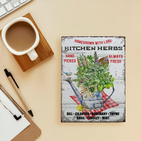 Farmhouse Herb Wooden Box Sign Retro Kitchen Herbs Wood Block Tabletop Sign Decorative Desk Sign Home Kitchen Shelf Decor 5.8 X 7.8 Inches...