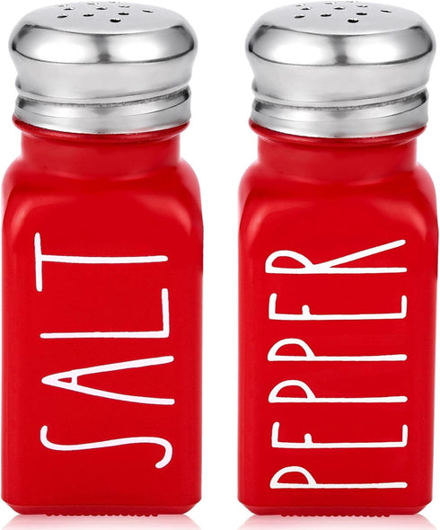 Red Salt and Pepper Shakers Set by Brighter Barns - Modern Farmhouse Kitchen Decor and Accessories for Home Restaurants Weddings - Cute Modern Gla...