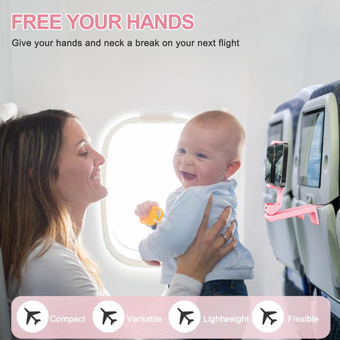 Perilogics Airplane Phone Holder Mount Universal in Flight Hands Free Viewing with Multi-Directional Dual 360 Degree Rotation (Black/Pink)...