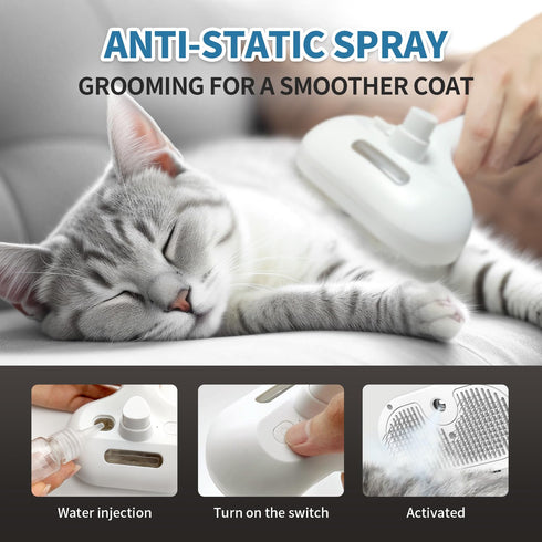 Cat Steam Brush for Shedding, 3 In 1 Self Cleaning Steamy Pet Brush Anti-Static Flying Hair Spray Cat Brush for Long and Short Hair Pets Grooming ...