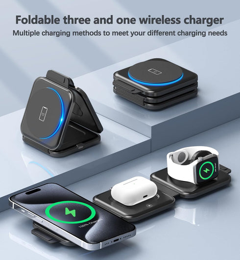 3 in 1 Charging Station for Apple Devices 20W Foldable Mag-Safe Charger for Travel Wireless Charger Pad for iPhone 15 14 13 12 Pro/Pro Max/Plus/Mi...