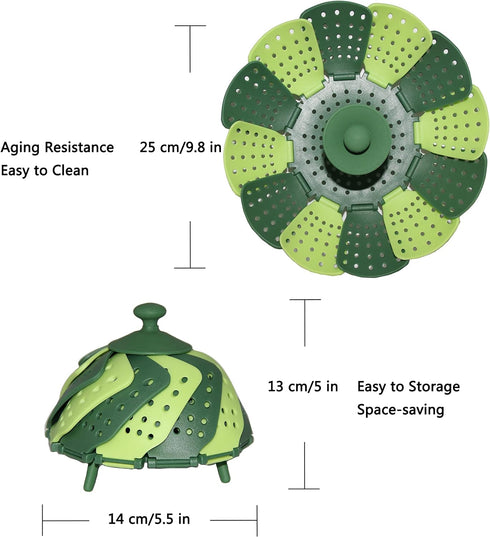 Lotus steamer basket, Folding Steamer,BPA-Free,Green Kitchenware Accessory, Non-Scratch Silicone cookware...