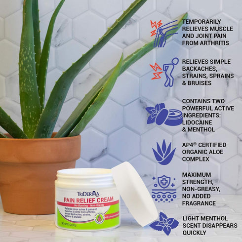 TriDerma Pain Relief Cream Maximum Strength, FSA Eligilbe - Heel, Foot Pain, Back, Neck Pain, Arthritis, Muscle Recovery, Nerve Pain Relief - Lido...