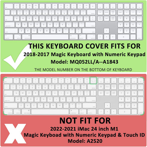 ProElife Keyboard Cover Skin for 2018-2017 Apple Magic Keyboard with Numeric Keypad A1843 US Enter MQ052LL/A Wireless Bluetooth Keyboard Ultra Thi...