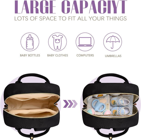 Diaper Bag Backpack, Baby Essentials Travel Tote Bag, Multi function Waterproof Backpacks, Travel Essentials with Stroller Straps & Pacifier Case ...