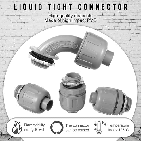 1/2" Liquid Tight Connector Electrical Conduit Connector 90 Degree and 180 Degree PVC Flexible Conduit Connector Fitting for Home Kitchen Bathroom...