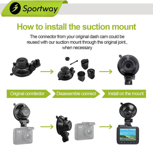 S503 Suction Cup Dash Cam Mount Holder (5th Gen) with 3pcs 360 Rotating Joints for Rove Nexar Z-Edge Kingslim iiwey NIUTA and Most Other Car Dash ...