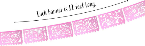 Mexican Banner Flags Light Pink Papel Picado Over 60 feet Long, Pastel Pink tissue PAPER garland decorations for all occasions, Weddings, Quincean...