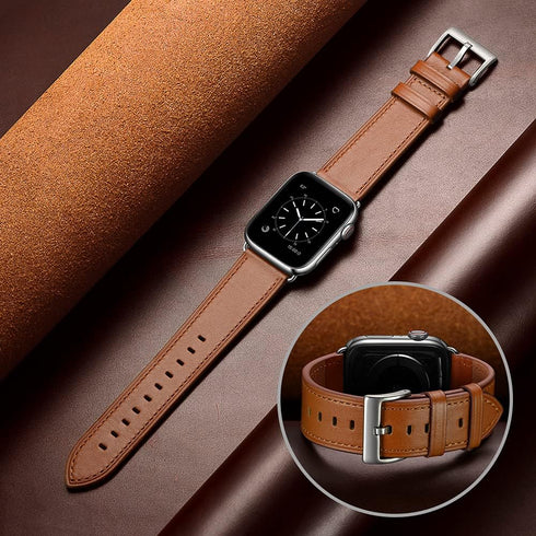 OUHENG Compatible with Apple Watch Band 45mm/49mm/44mm/46mm/42mm, Genuine Leather Strap Replacement Band Compatible with Apple Watch Ultra 1/2 Ser...