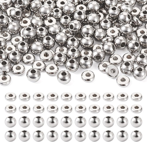 Fashewelry 200pcs 304 Stainless Steel Round Beads Flat Round Spacer Beads 6mm Metal Loose Beads for DIY Beading Bracelet Necklace Jewelry Making H...