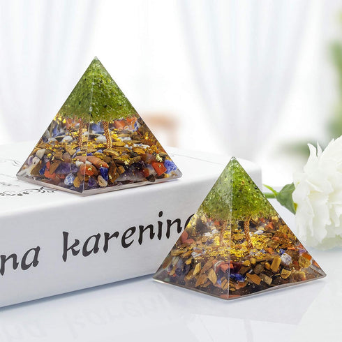 TUMBEELLUWA 2.36in 7 Chakra Crystal Tree of Life Orgonite Pyramid Generator Handmade Energy Stones Decor for Prayer, Meditation, Yoga...