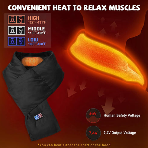 Electric Heated Scarf with Hat, Rechargable Portable Neck Heating Pad for Cramps Neck Pain Relief Cordless Heating Pad Thermal Neck Brace for Men ...
