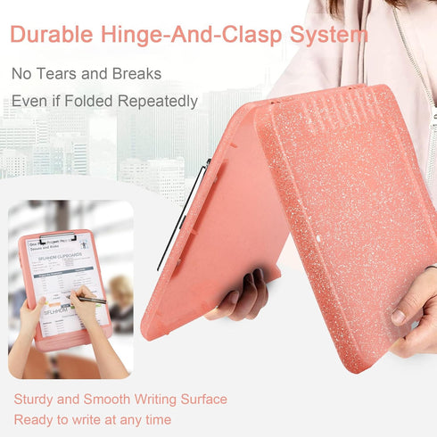 Glitter Clipboard with Storage,Storage Clipboard with Pen Holder,A4 Binder Clip Boards 8.5x11 with Low Profile Clip,Side Opening Sparkle Clipboard...