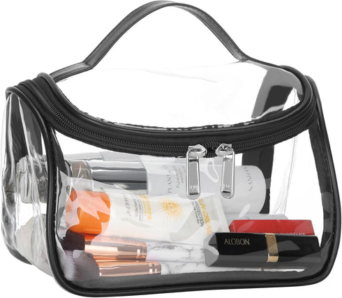 HAOGUAGUA Heavy Duty Clear Cosmetic Bag Waterproof Transparent Travel Makeup Toiletry Organizer Bag (Black)...