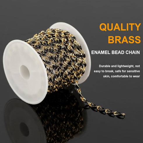 KYUNHOO 13 Feet/4M Gold Plated Brass Jewelry Making Chain Spool Black Oil Drip Enamel Chain Necklace Large Lip Chain with Lobster Clasps Jump Ring...