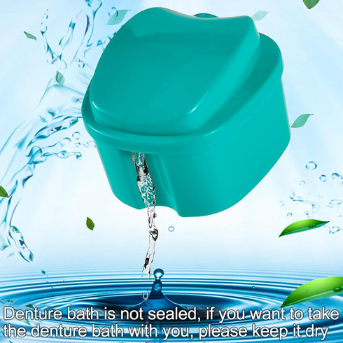 2 Pack Color Retainer Cleaner Case Denture Cups for Soaking Dentures, False Teeth Container Partial Denture Cleaning Case with Lid Travel - Lake G...