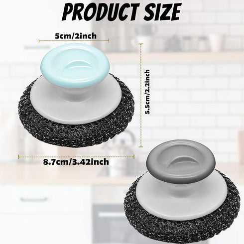 2Pcs Stainless Steel Wool Scrubber with Handle, Heavy Duty Pot Scrubbers Dish Scrubber Cleaning Brush Wash for Dish, Stainless Steel Scrubbing Bru...