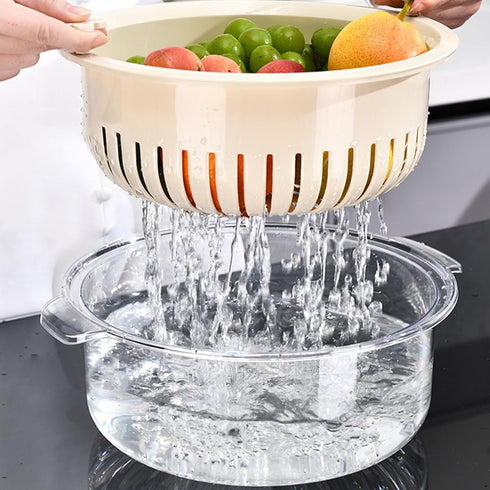 Kitchen Colanders Bowl Set 2 in 1 Fruit Vegetable Washing Food Strainers, Large Plastic Double Layered Strainer Basket for Pasta, Spaghetti, Berry...