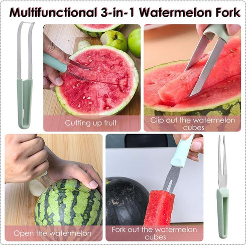 Watermelon Cutter Slicer Tool, 3-in-1 Stainless Steel Watermelon Fork Slicer and Popsicle Cutter with Clear Wall Hook, Portable Fruit Cutter Set f...