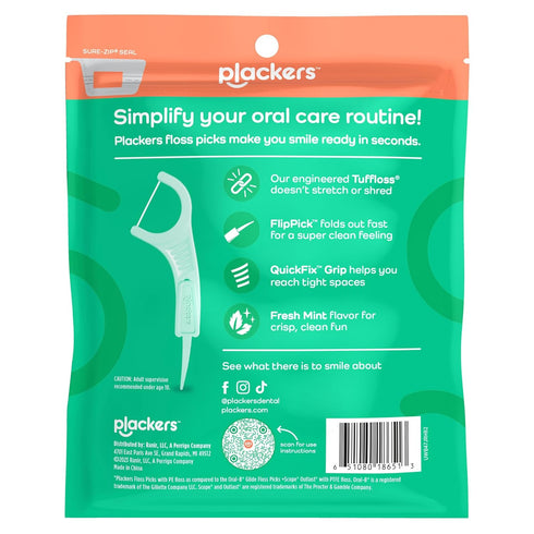 Plackers Micro Line Dental Floss Picks, Fold-Out FlipPick, Tuffloss, Easy Storage with Sure-Zip Seal, Fresh Mint Flavor, 150 Count,Packaging May v...