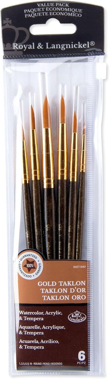 Royal & Langnickel Royal Zip N' Close Gold Taklon Round 6-Piece Brush Set...
