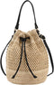 Straw Bucket Bag for Women, Summer Woven Beach Bag Drawstring Hobo Bucket Purses Handbag for Vacation...