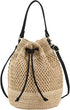 Straw Bucket Bag for Women, Summer Woven Beach Bag Drawstring Hobo Bucket Purses Handbag for Vacation...