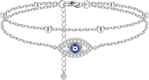 FIBO STEEL Stainless Steel Ankle Bracelet for Women Teens Cute Butterfly Sequin Infinity Cross Heart Evil Eye Pendant Layered Anklets Adjustable F...