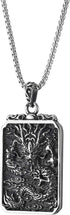 COOLSTEELANDBEYOND Mens Steel Vintage Flying Dragon Chinese Character Dog Tag Pendant Necklace Oxidized Black, Two-side...