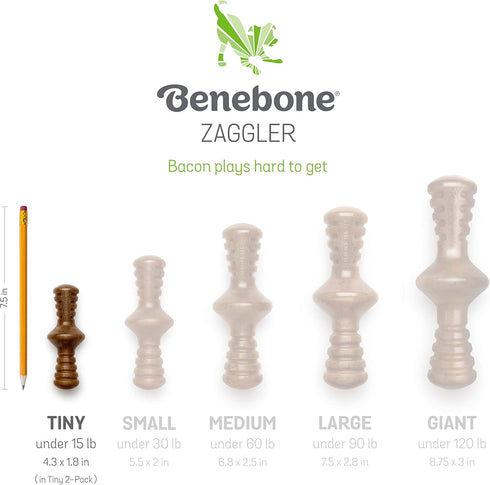 Benebone Puppy 2-Pack Maplestick/Zaggler Durable Dog Chew Toys for Gentle Chewers, Real Bacon, Real Maplewood, Made in USA, Tiny...