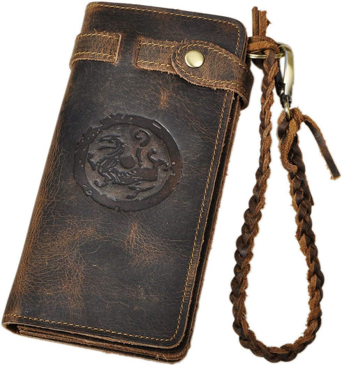 Le'aokuu Mens Genuine Leather Bifold Wallet Organizer Checkbook Removable Chain Wallet...
